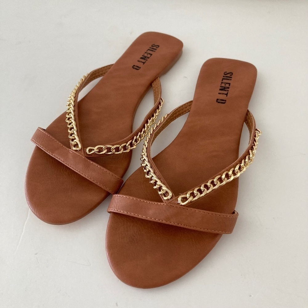 NWOT Silent D Anthropologie Zotra Honey Gold Chain Sandals Sz 41